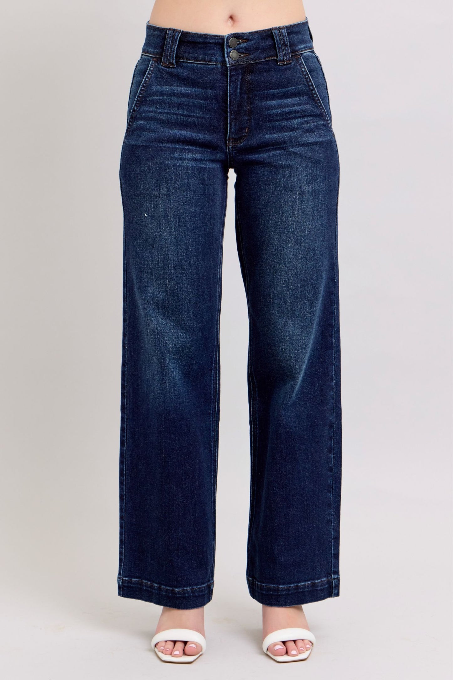 Judy Blue Dark HR Double Button Wide Leg Jean