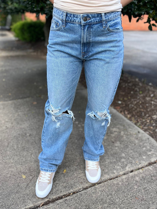 High Rise Boyfriend Jean with Knee Slit - Medium