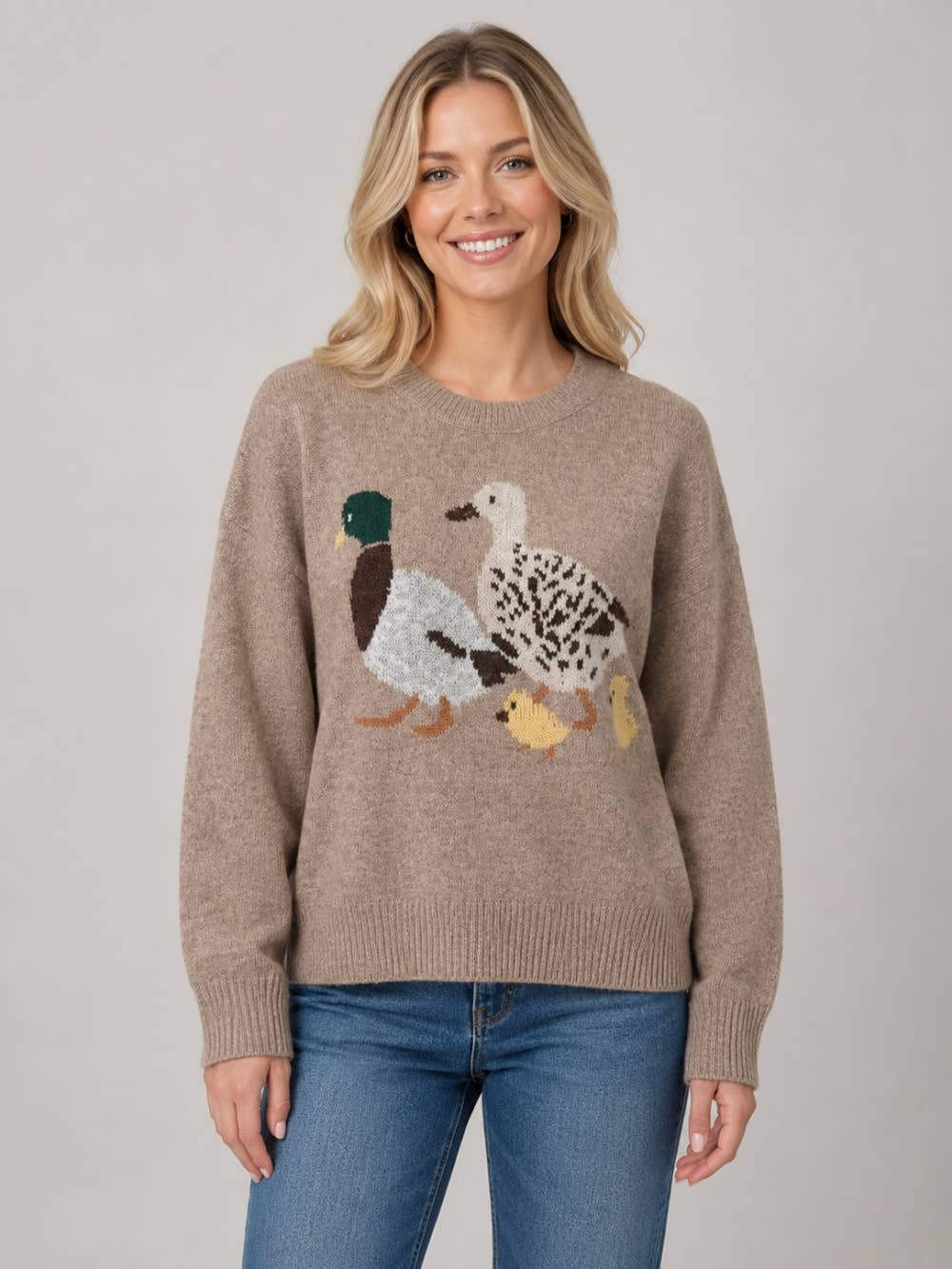 Duck Family Plush Knit Crewneck Sweater