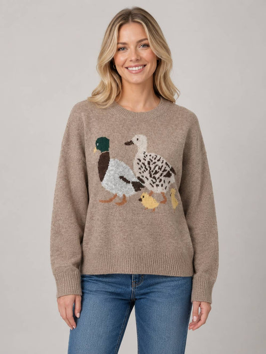 Duck Family Plush Knit Crewneck Sweater