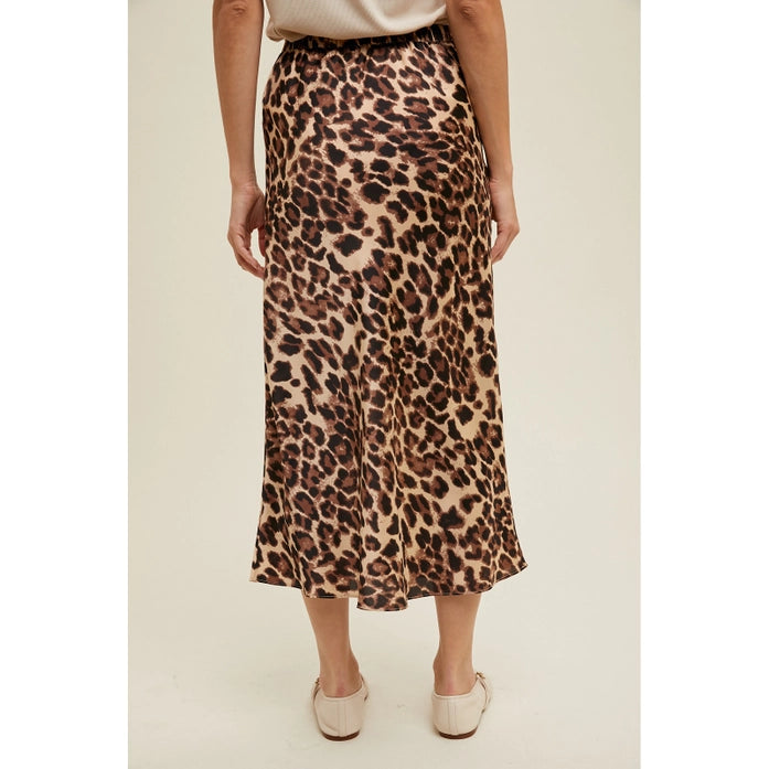 Leopard Midi Pencil Skirt with Elastic Waistband