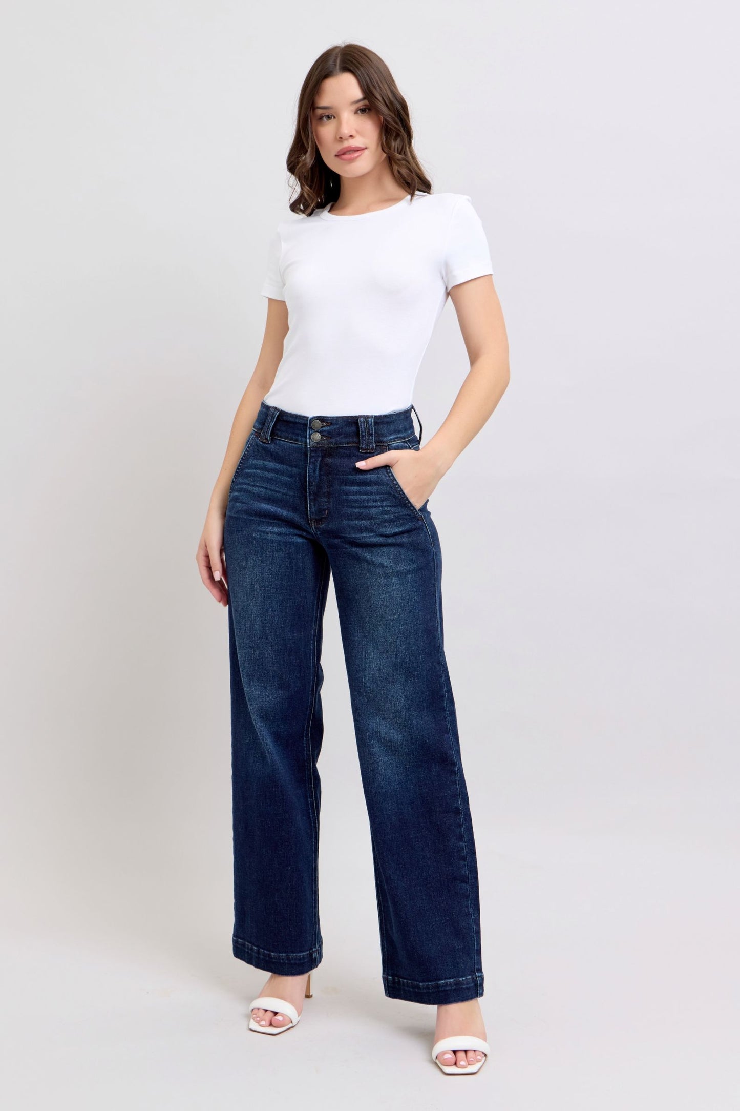 Judy Blue Dark HR Double Button Wide Leg Jean