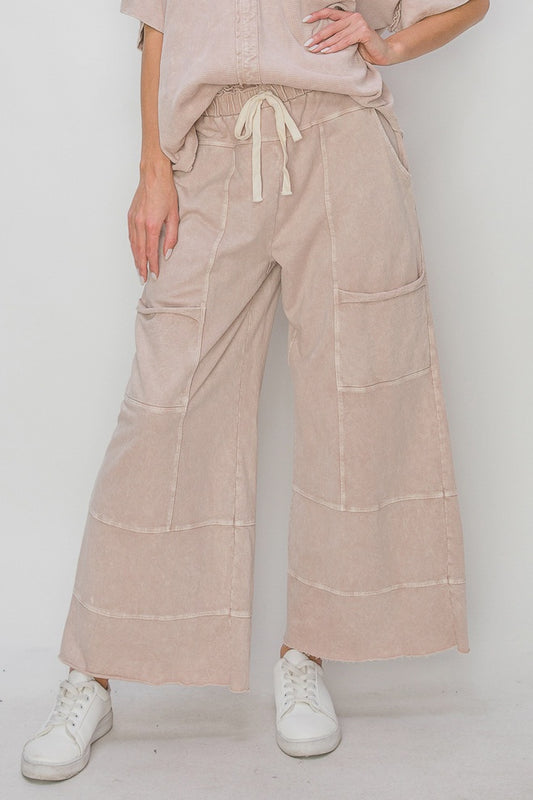 J.Her Clay Mineral Wash Wide Leg Pants with Raw Hem