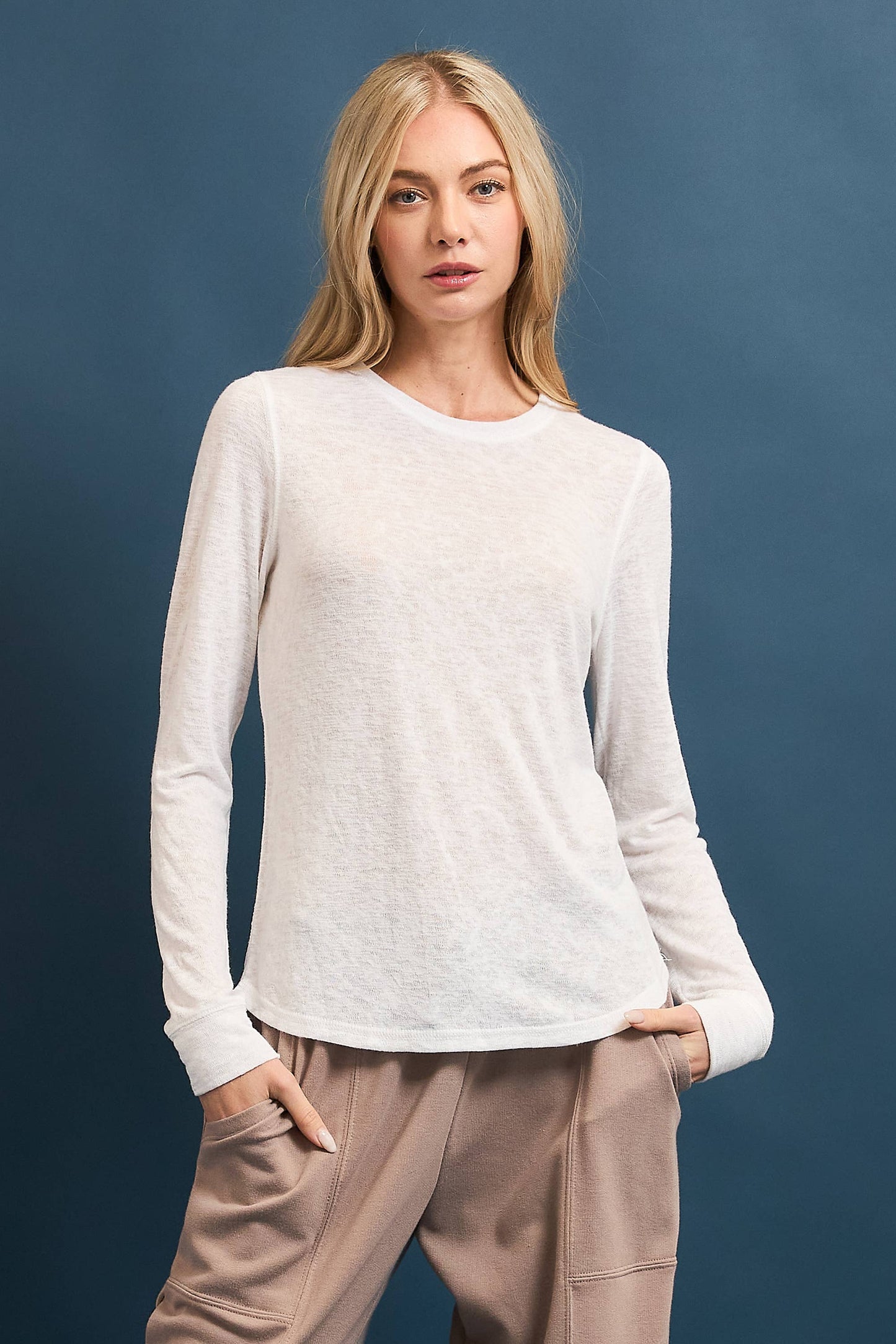 Wasabi + Mint Slub Hacci Long Sleeve Top - Latte