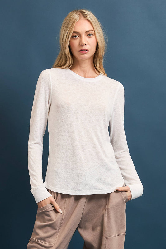Wasabi + Mint Slub Hacci Long Sleeve Top - Latte