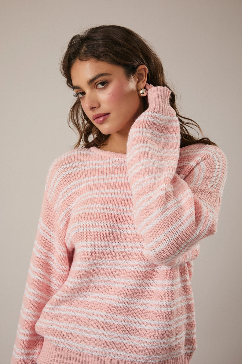 Dolce Marina Boat Neck Striped Knit Sweater