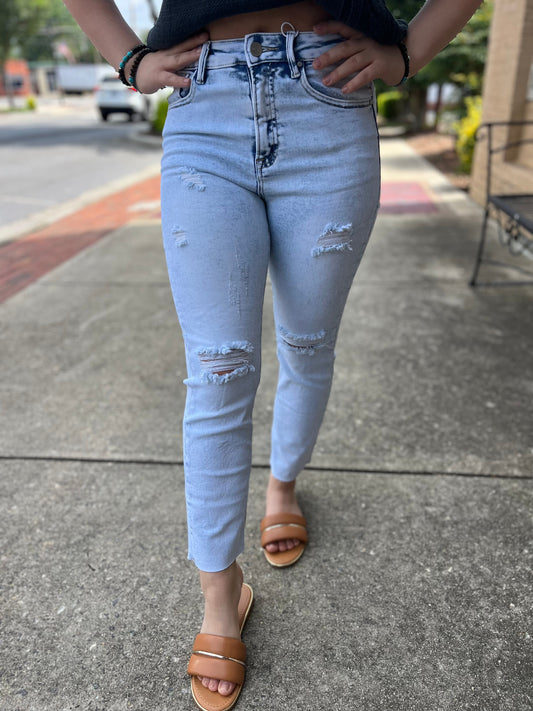 Risen HR Distressed Acid Wash Slim Straight Jean Risen