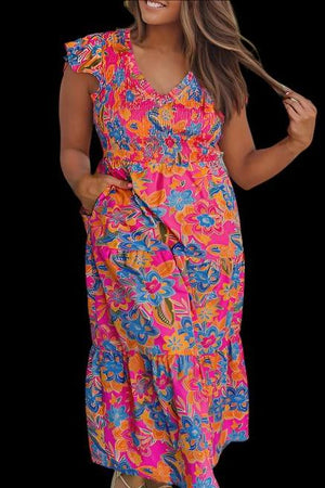 Ldc Floral Print Ruffled Sleeveless Plus Size Long Dress