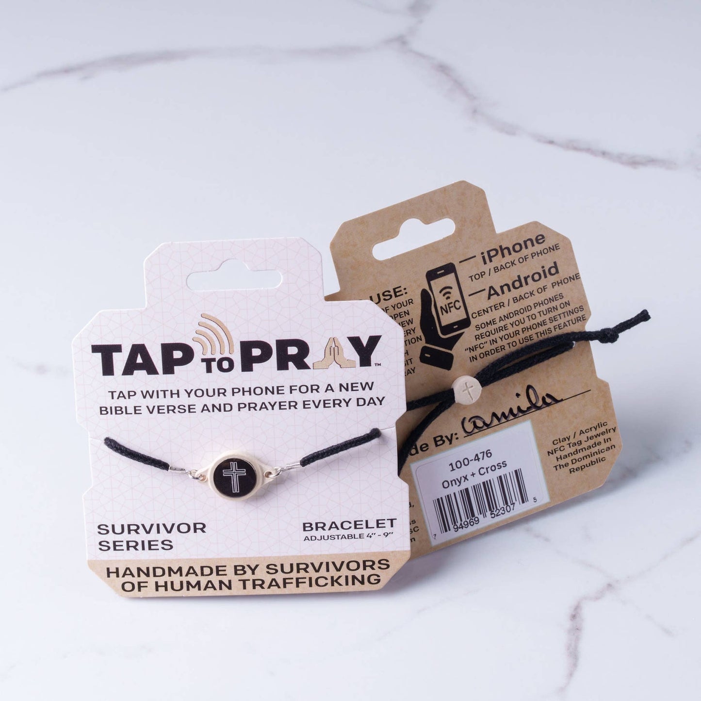 Tap To Pray™ - Survivor Series Handmade Bracelets: .999 Silver-Plated + Slate Cross