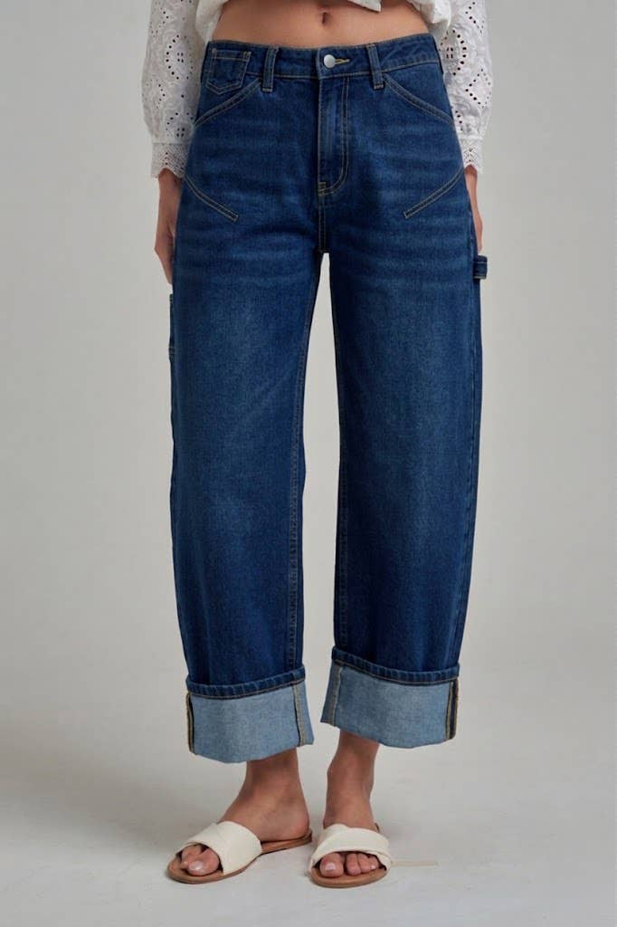 Dark Wash Relaxed Fit Cuffed Denim Jean