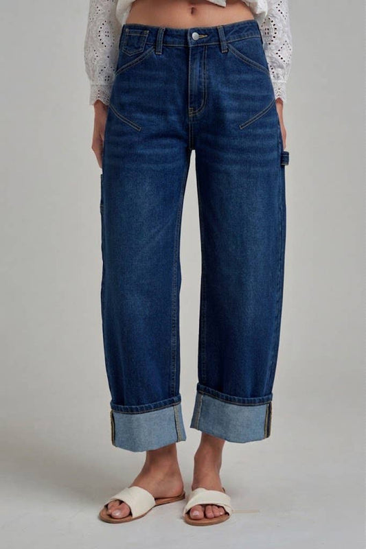 Dark Wash Relaxed Fit Cuffed Denim Jean