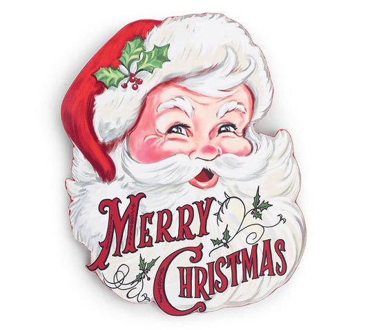 Santa Face Wall Hanging or Wreath Insert – “Merry Christmas” Wooden Décor