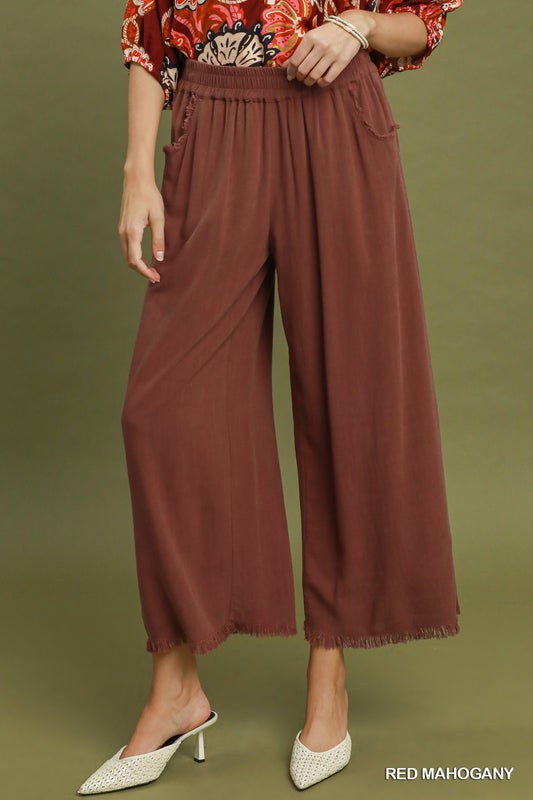 Umgee Frayed Hem Wide-Leg Pant