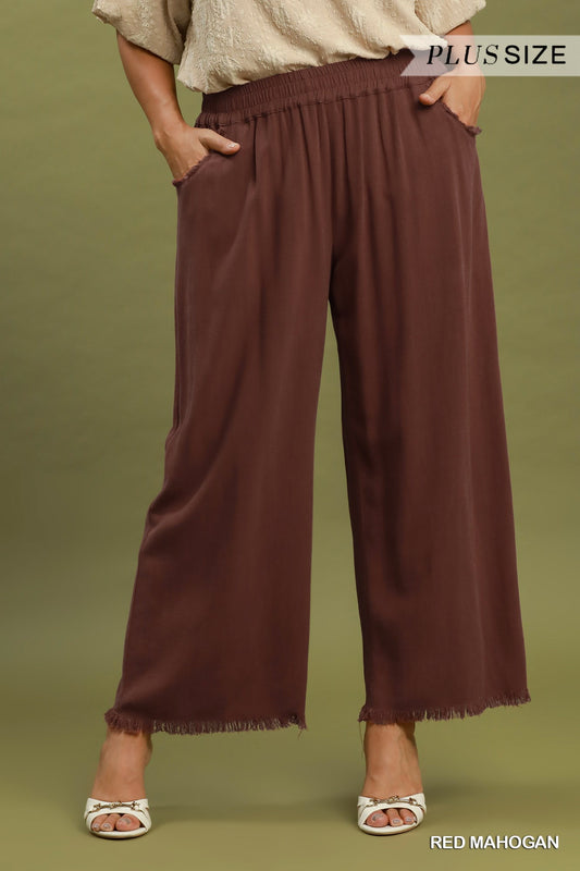 PLUS Umgee Frayed Hem Wide-Leg Pant