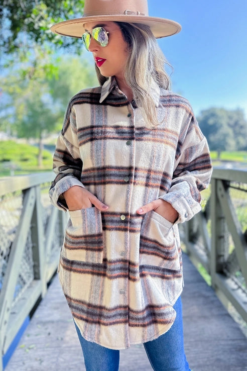 Cream Plaid Printed Oversized