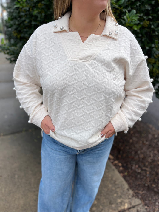 Simply Southern Quilted Vanilla V-Neck Top +PLUS