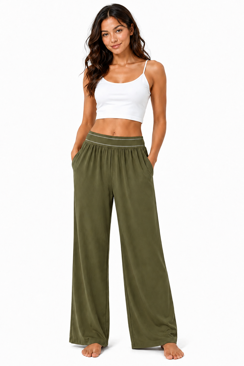 Black Elastic Waistband Wide Leg Loungewear Pant