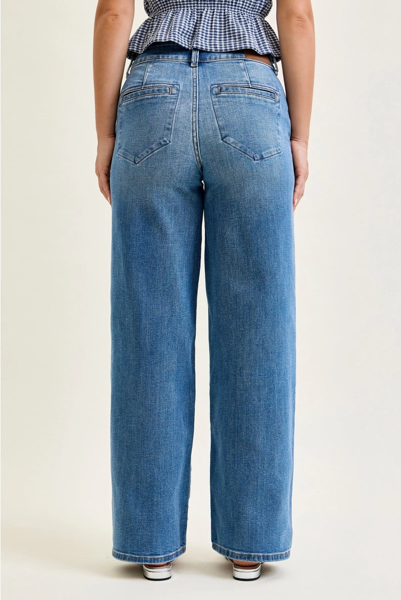 Judy Blue High Rise Straight Med Wash Trouser Jean - Short Inseam