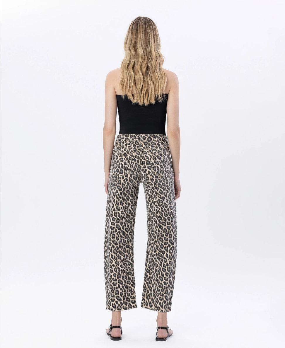 VERVET High Rise Leopard Barrel Jeans