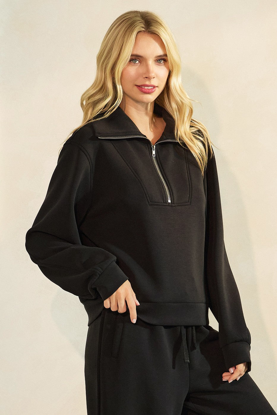 Cloud Knit Half-Zip Sweatshirt with Oversized Collar – Ultra Soft Scuba Fleece