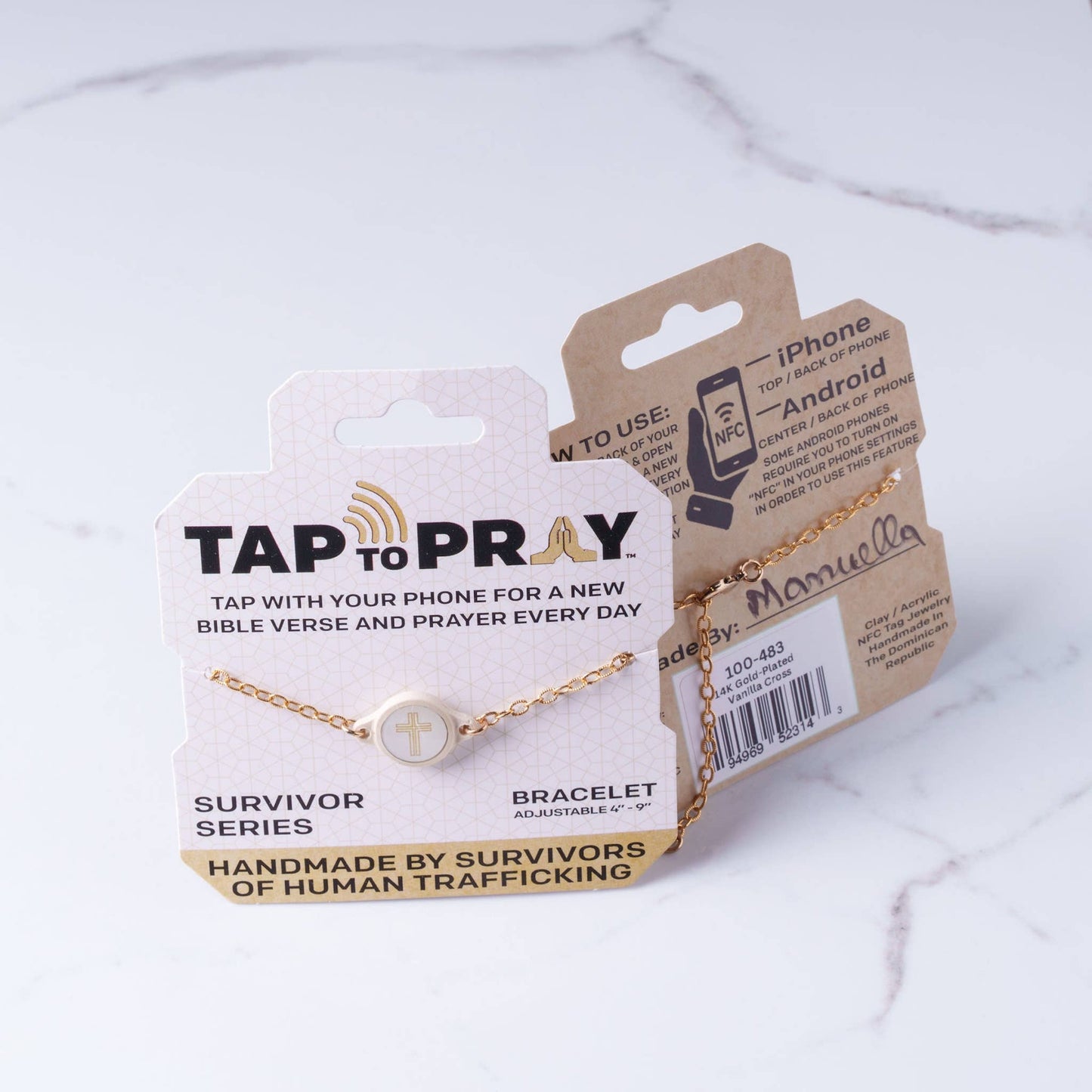 Tap To Pray™ - Survivor Series Handmade Bracelets: .999 Silver-Plated + Slate Cross