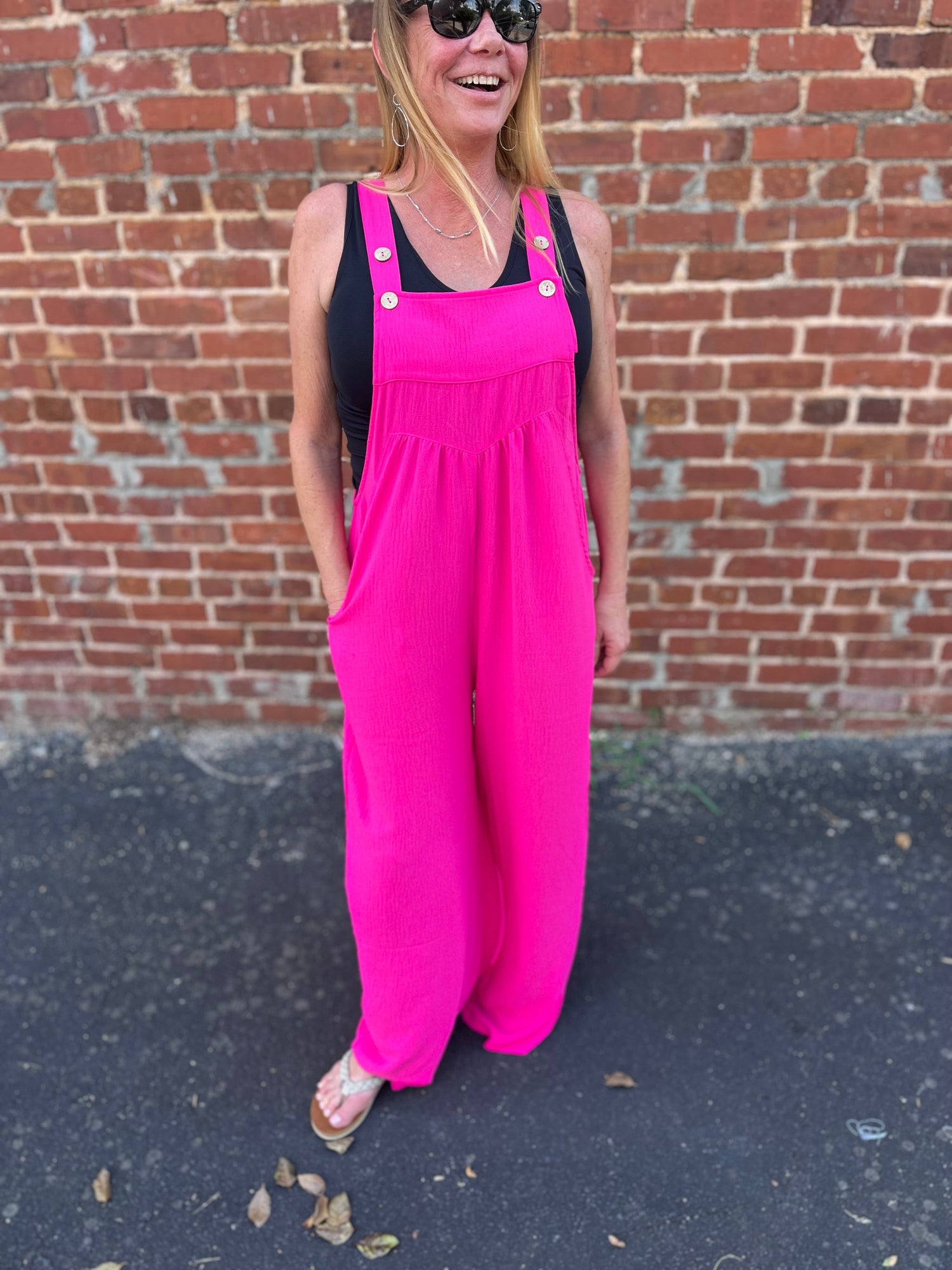 Solid Button Sling Jumpsuit Oddi
