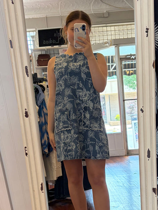 BON Vintage Floral Denim Mini Dress