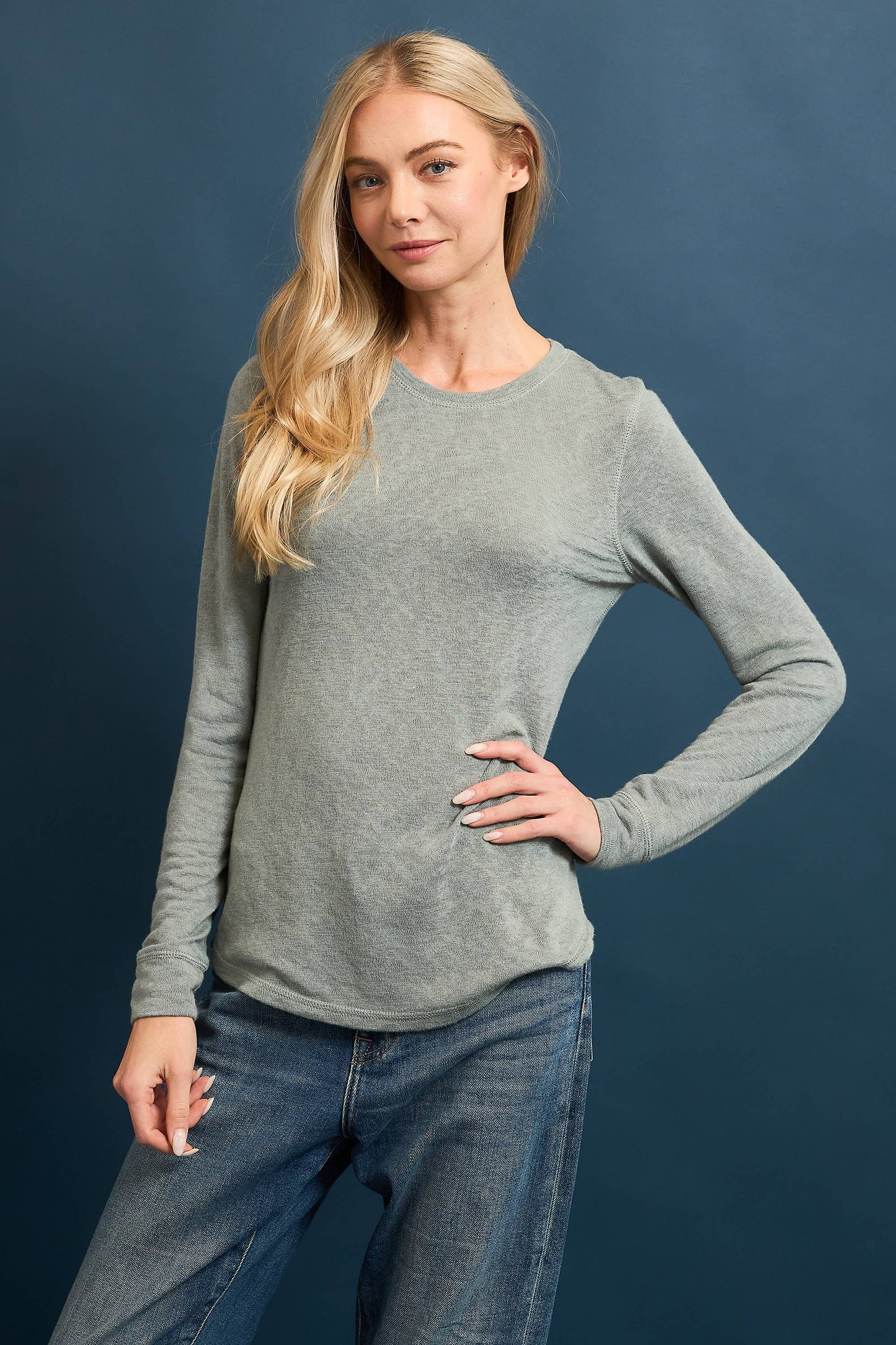 Wasabi + Mint Slub Hacci Long Sleeve Top - Latte