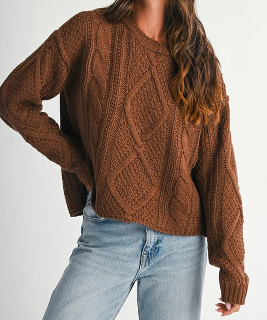 Chocolate Adela Cable Knit Sweater