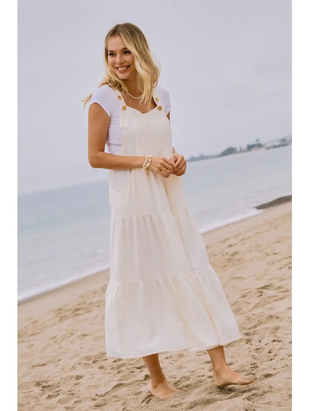 Sling Tiered Midi Dress with Buttons - www.shoppesonmainconover.com