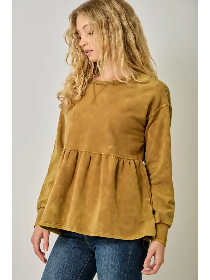 Mystree Washed Babydoll Sweatshirt - Toffee
