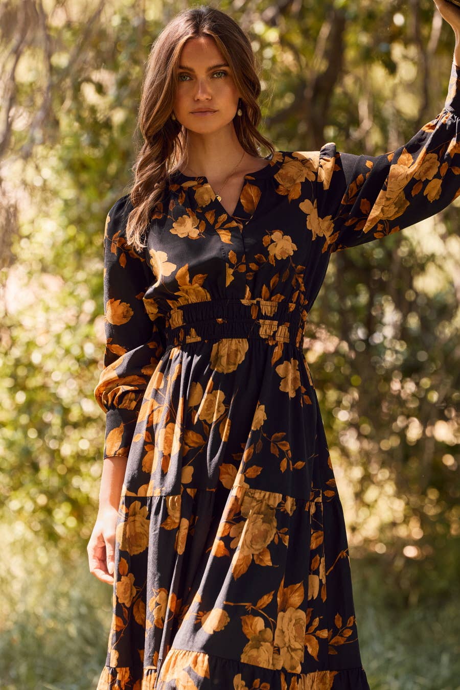 Oddi Black Floral Mix Tiered Maxi Dress