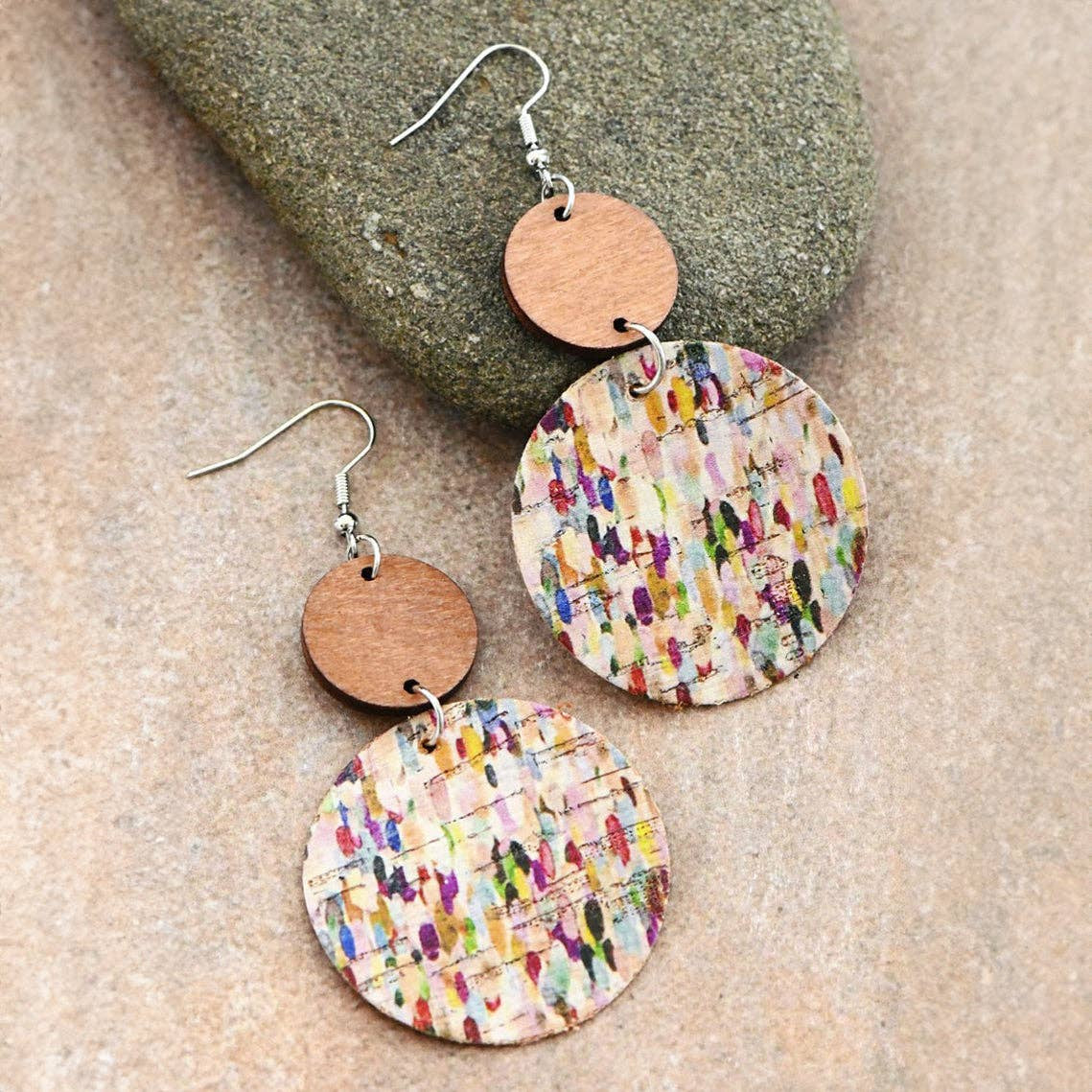 Colorful Cork Round Dangle Earrings - 6479