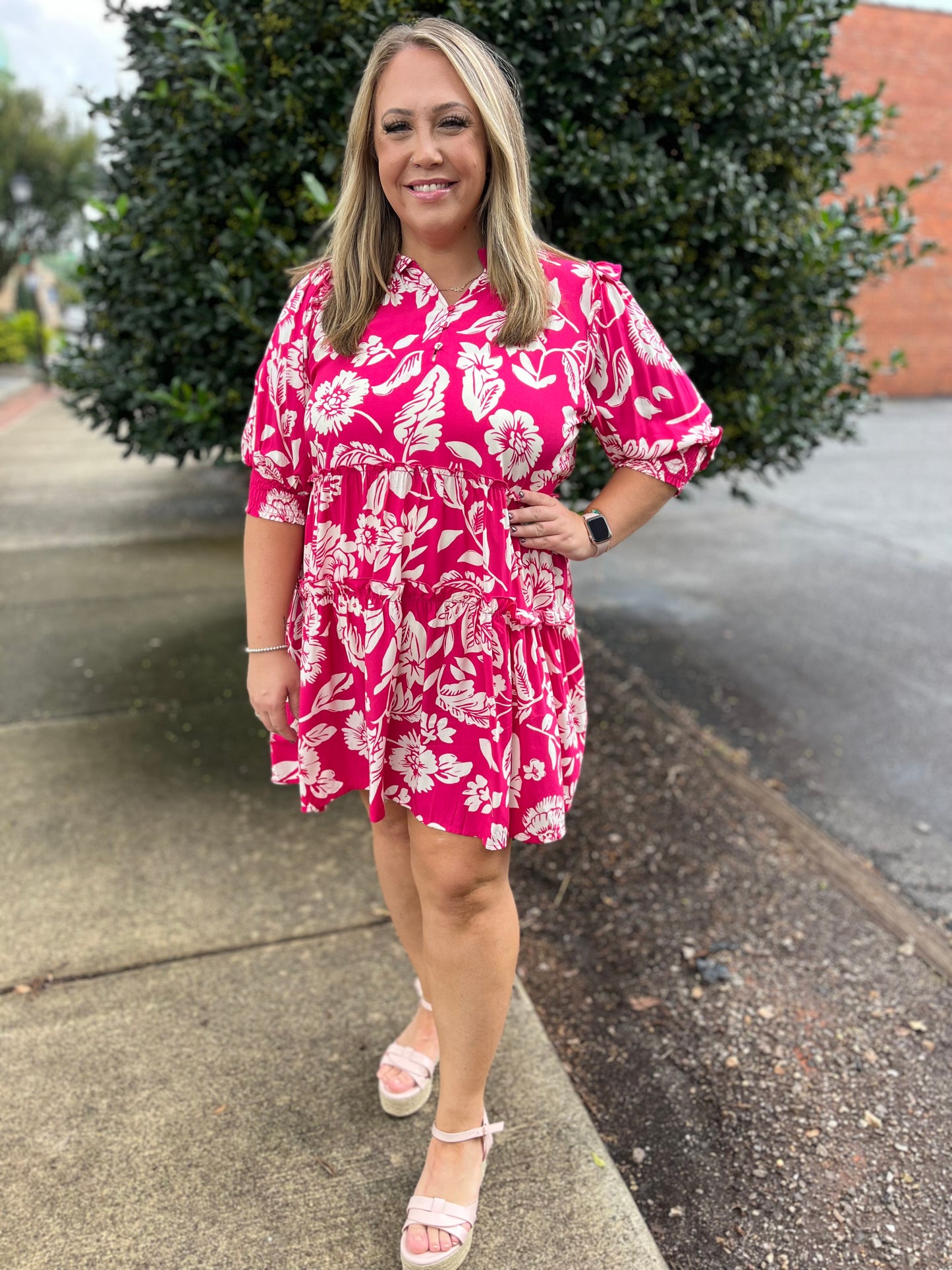 PLUS Umgee Hot Pink Floral Short Dress