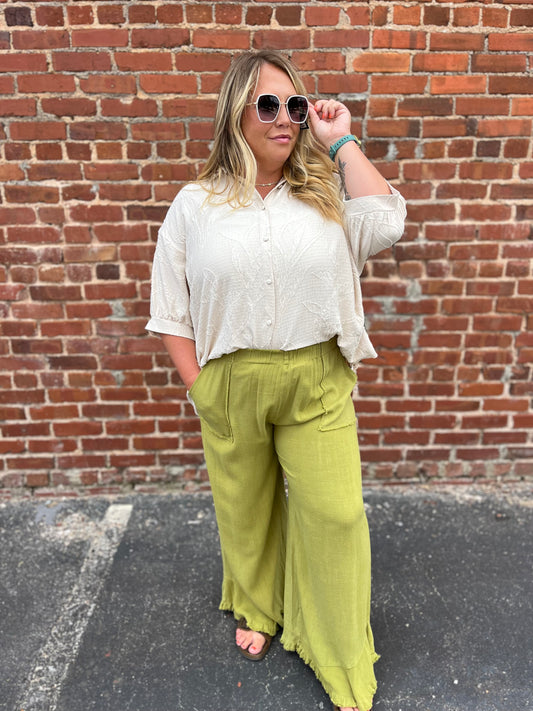 PLUS Umgee Avocado Linen Pant