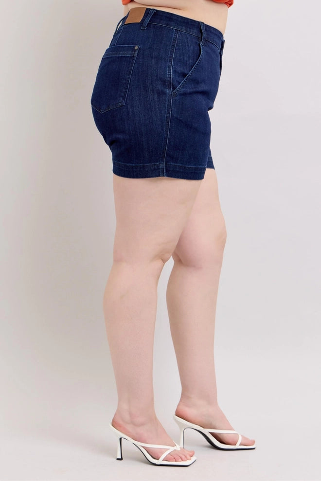PLUS Judy Blue HW Denim Trouser Shorts Dark Wash