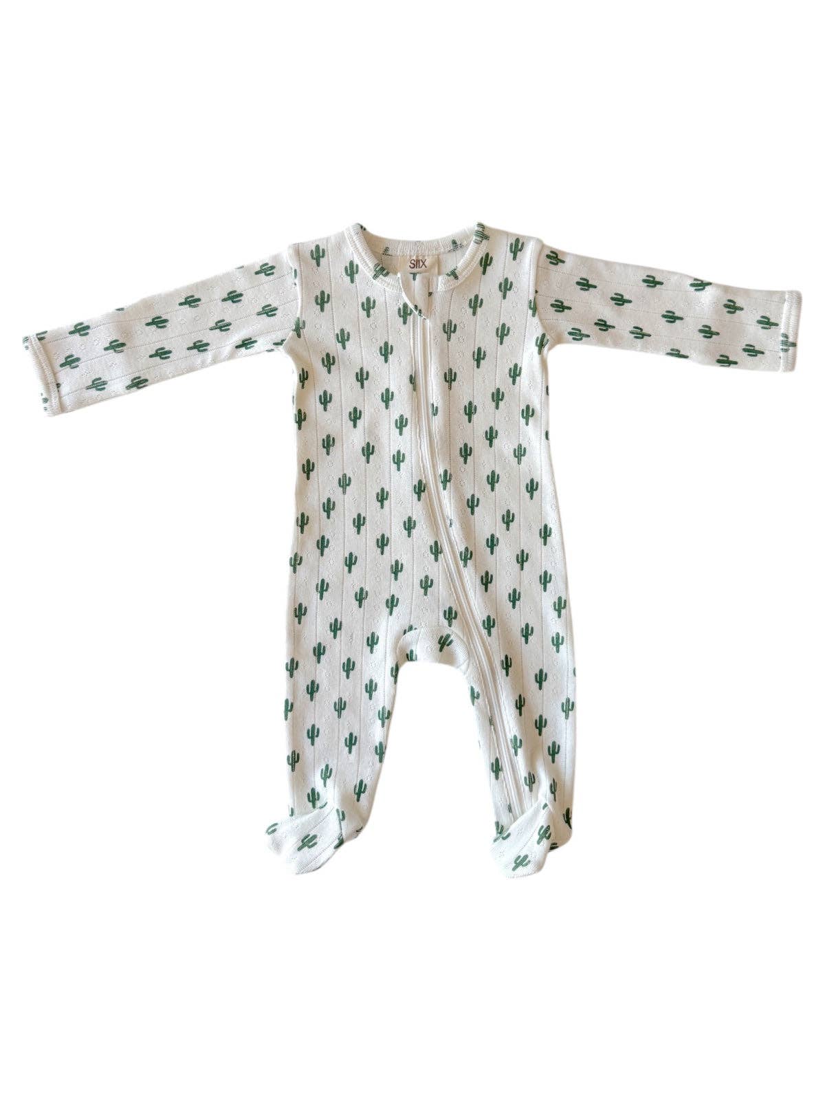 Cactus / Organic Pointelle 2-Way Zip Footie: 0-3M SIIX Collection