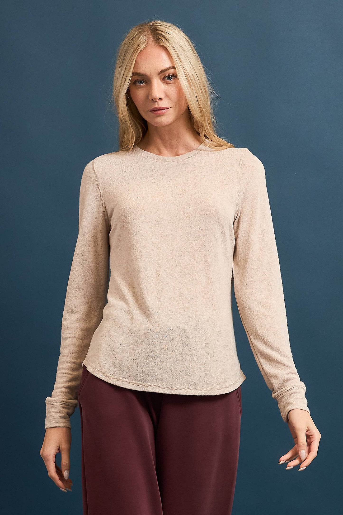 Wasabi + Mint Slub Hacci Long Sleeve Top - Latte