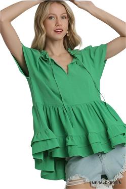 Umgee Emerald Baby Doll Ruffle Top