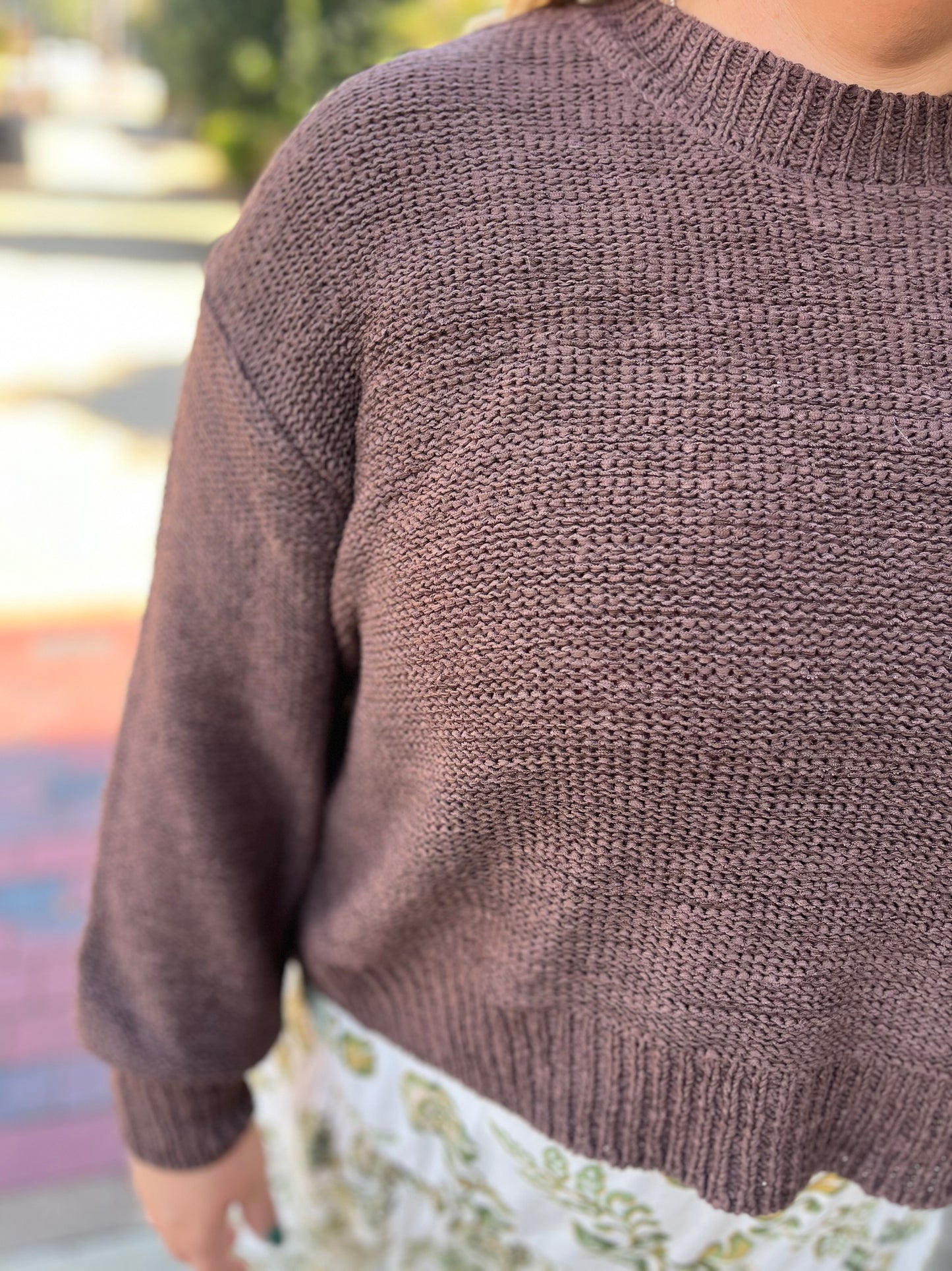 “Autumn Glow” Brown Oversized Balloon Sleeve Sweater