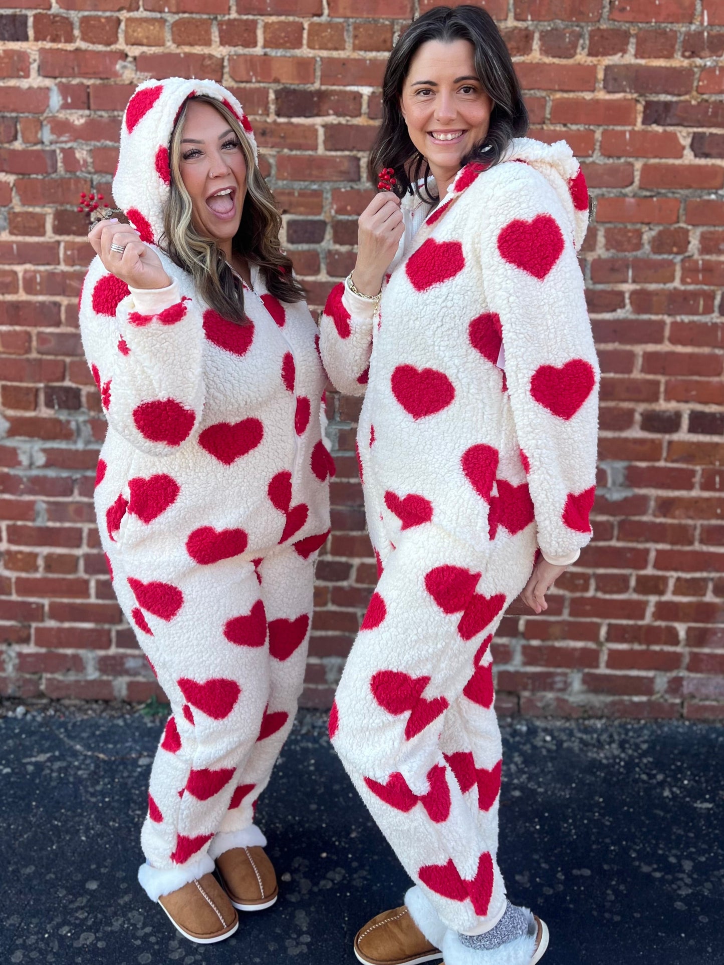 Fuzzy Heart Zip Up Hooded Lounge Jumpsuit