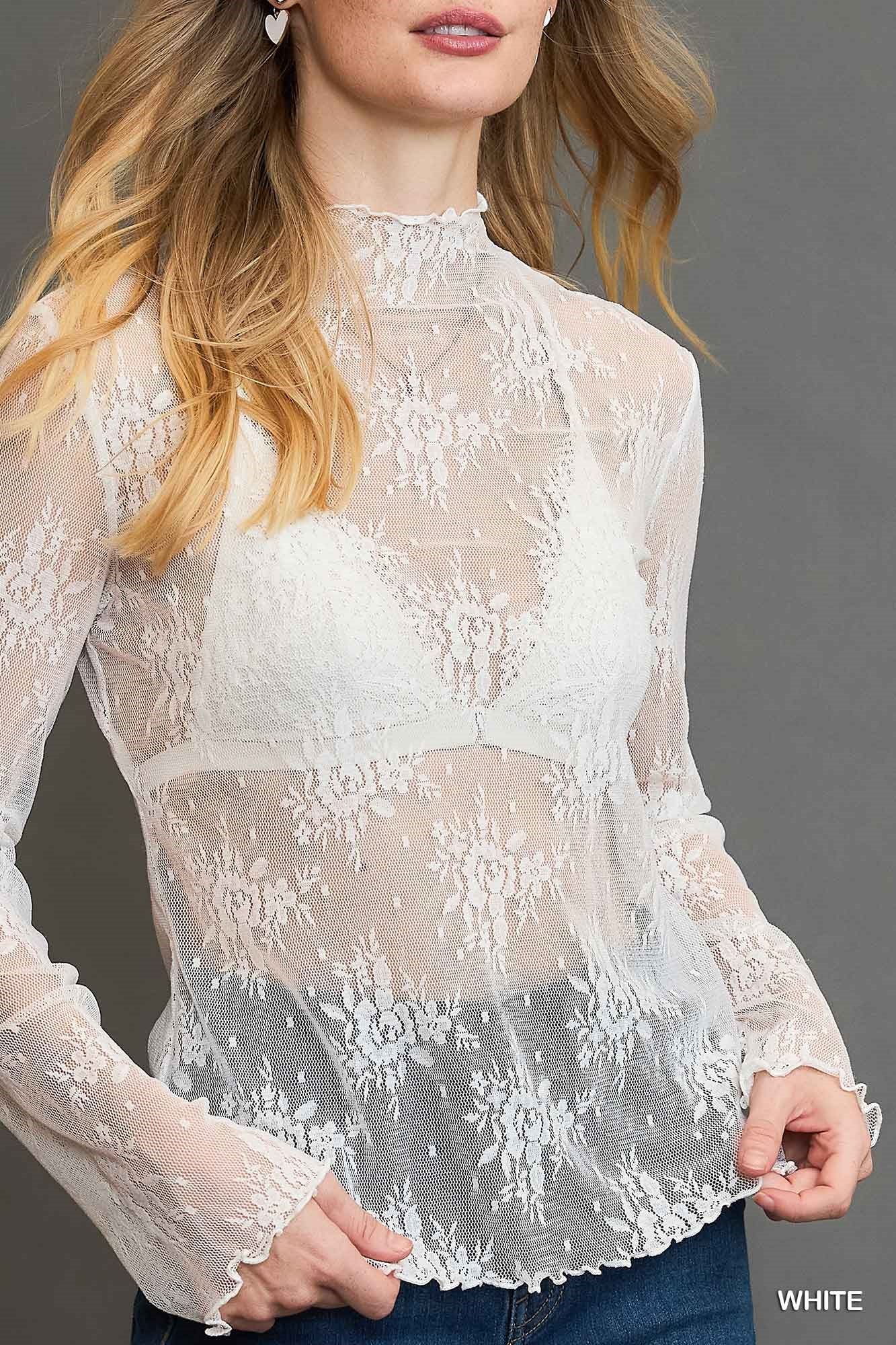 Umgee Floral Lace Long Sleeve Top – Layering Essential - White