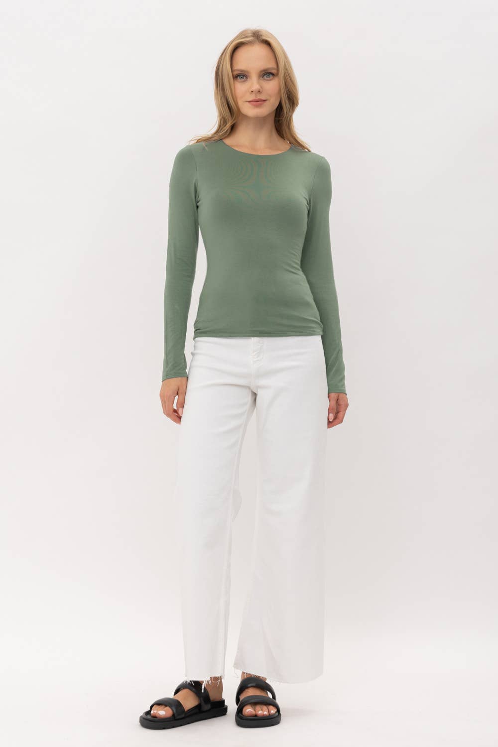 Wasabi + Mint Double Layered Long Sleeve Essential Top - Black