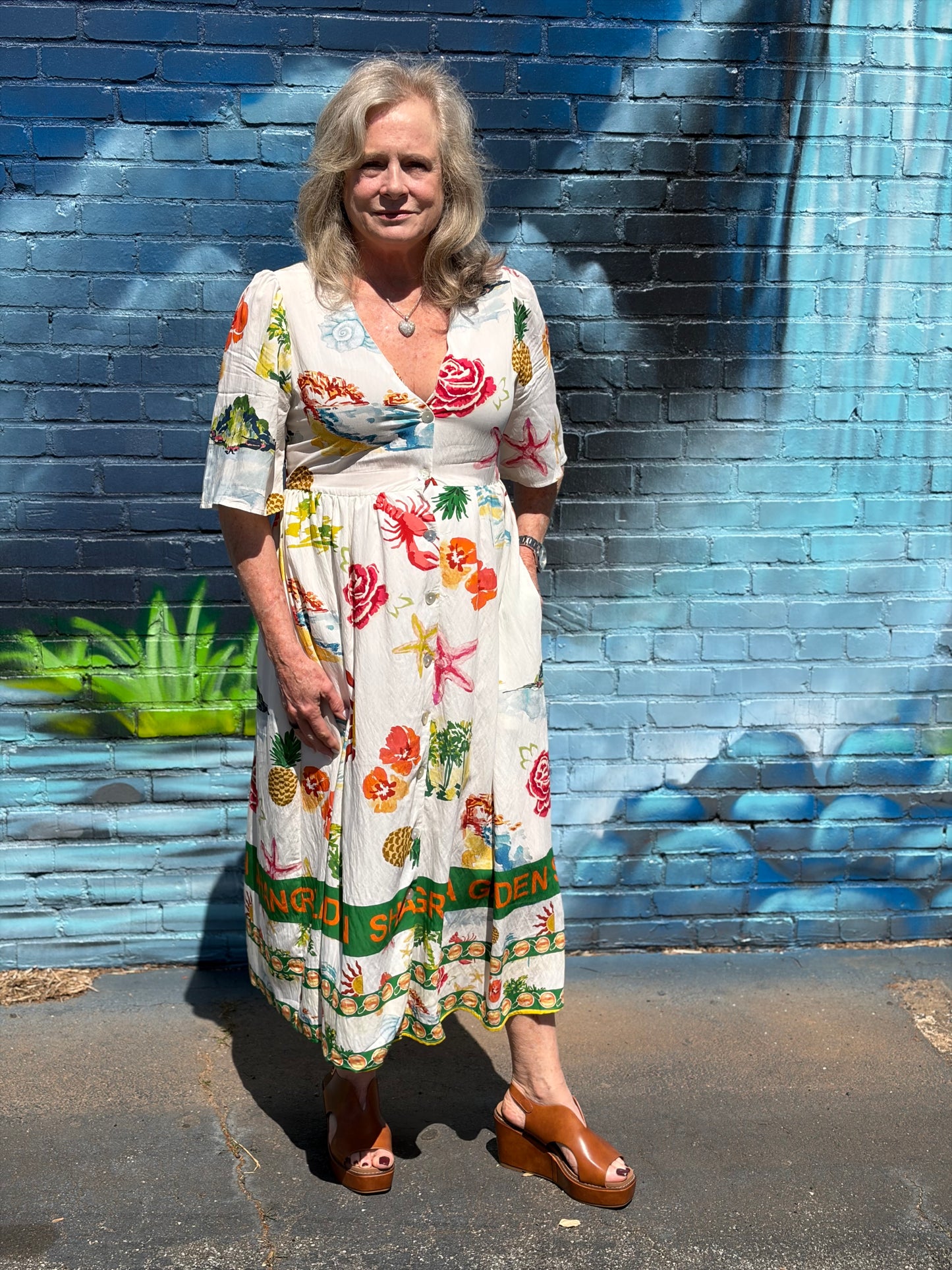 Coastal Print Button Down Midi Dress