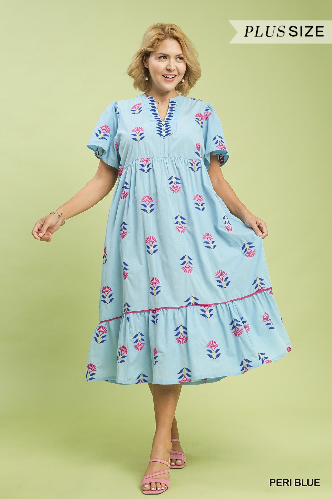 PLUS Umgee Embroidered Tiered Midi Dress – Periwinkle Blue