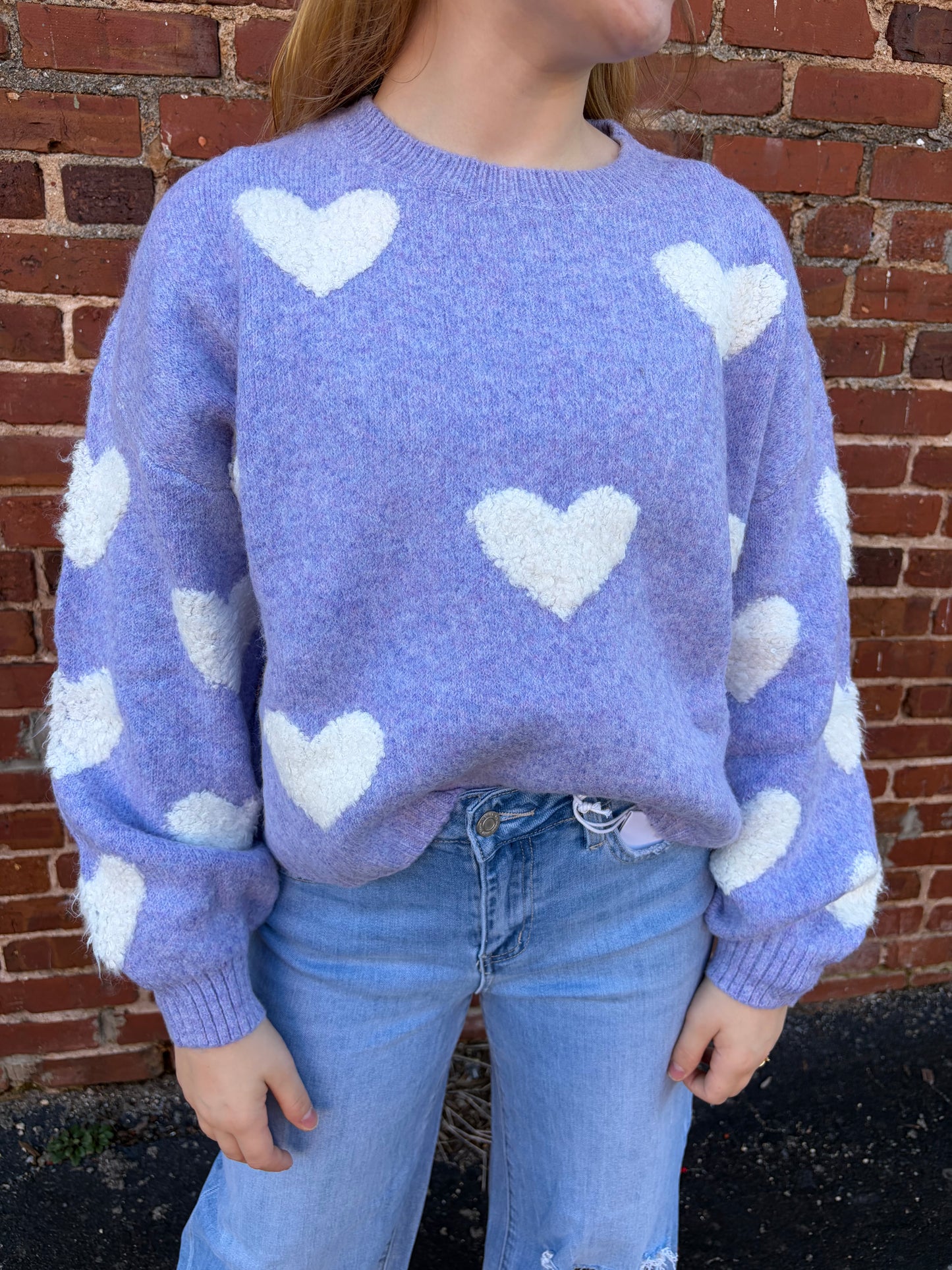 Madelyn Lovely Hearts Crew Neck Sweater – Lavender