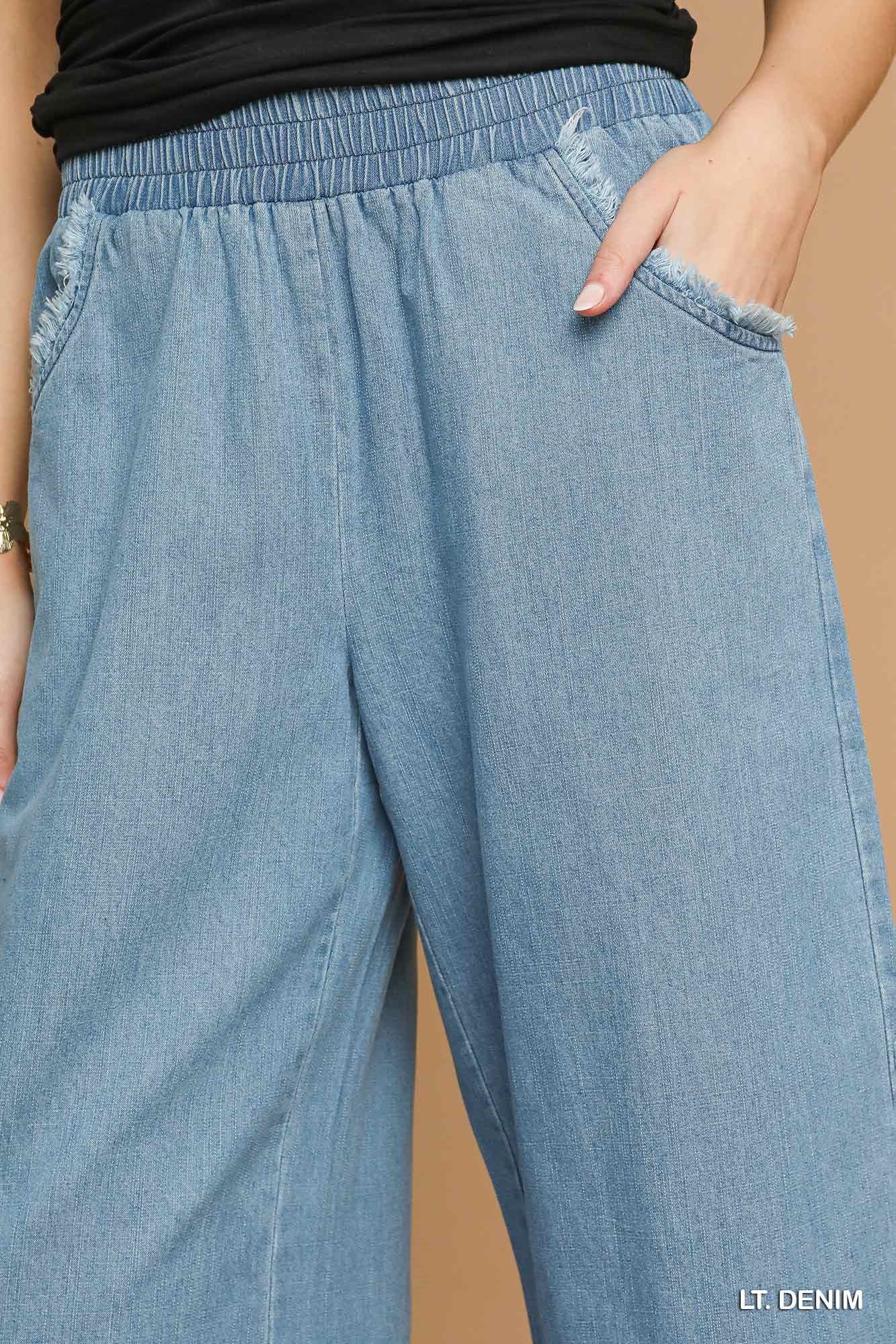 Umgee Light Denim Wide-Leg Pants
