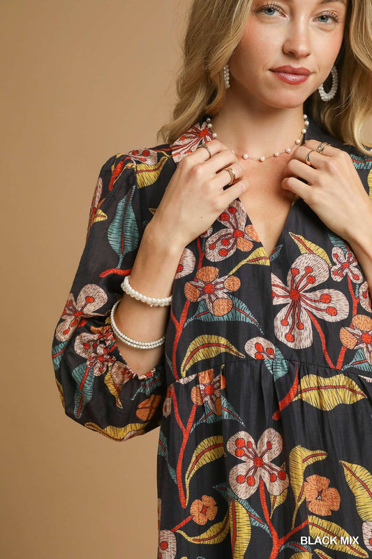 PLUS Umgee Tropical Bloom Ruffle Mini Dress
