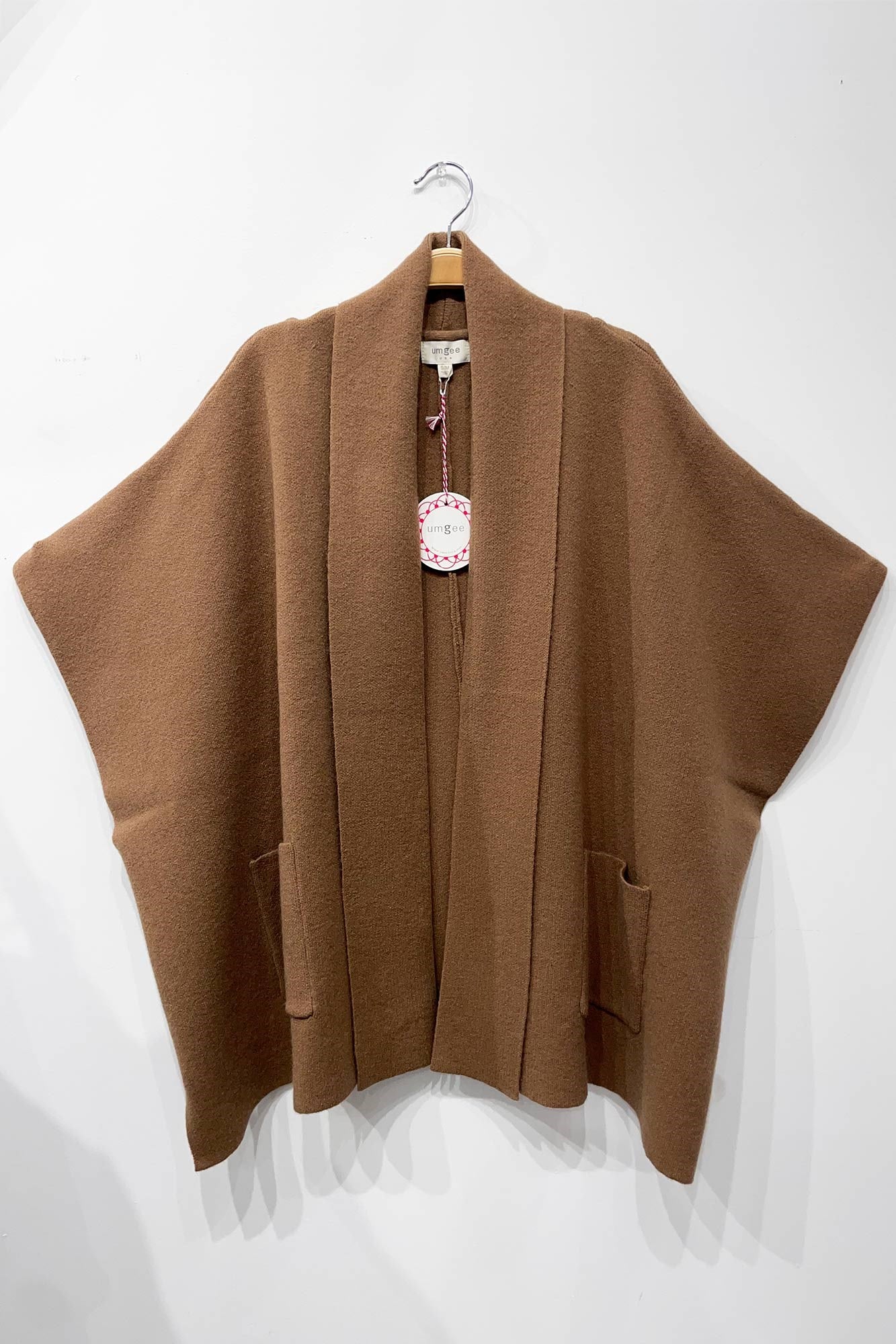 Umgee Mocha Knit Shawl Collar Cardigan – Open Front Oversized Cape Cardigan