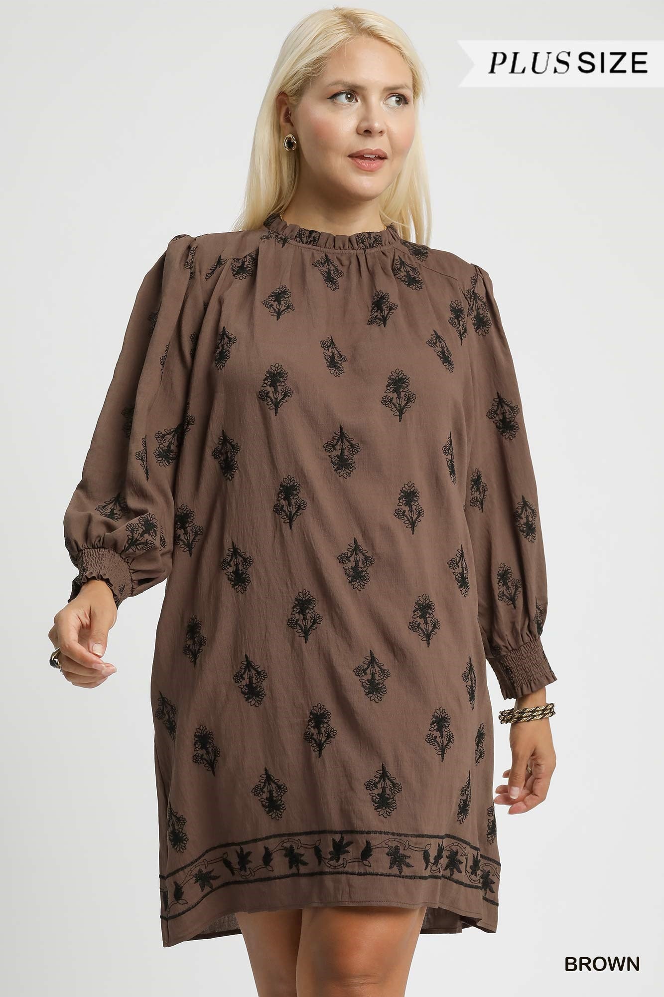 PLUS Umgee Embroidered Long Sleeve Mini Dress